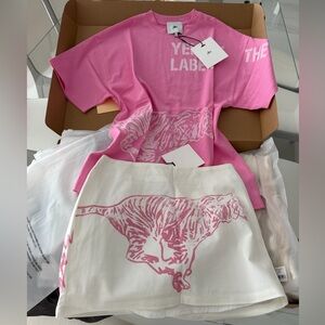 Trendy Pink and White Graphic Skirt Set